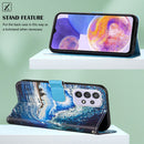 For Samsung Galaxy A23 4G&5G / F23 Colored Drawing Plain Weave Leather Phone Case(Waves And Sun)