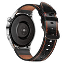 For Samsung Galaxy Watch 3 45mm Sewing Thread Genuine Leather Watch Band(Black)