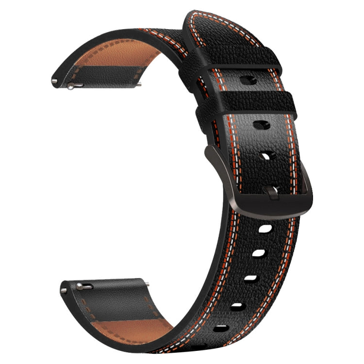 For Samsung Galaxy Watch 3 45mm Sewing Thread Genuine Leather Watch Band(Black)