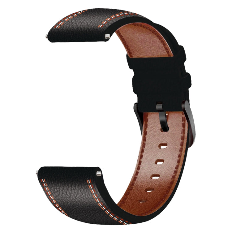 For Samsung Galaxy Watch 3 45mm Sewing Thread Genuine Leather Watch Band(Black)