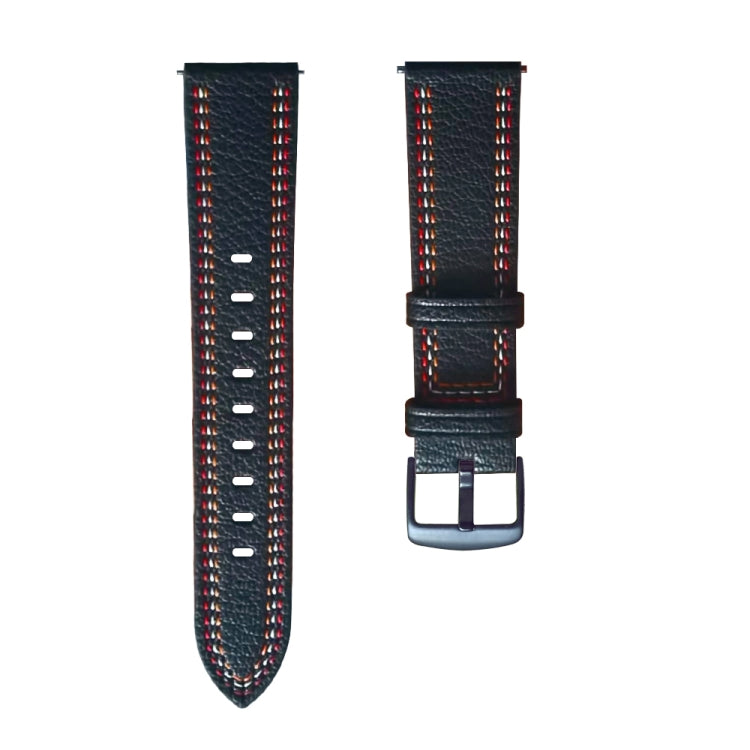 For Samsung Galaxy Watch 3 45mm Sewing Thread Genuine Leather Watch Band(Black)