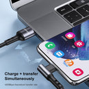 USAMS US-SJ563 U80 USB to Dual 8 Pin+Type-C/USB-C+Micro USB Aluminum Alloy Elbow Charging Data Cable, Length: 1.2m(Black)