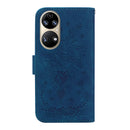 For Huawei P50 Butterfly Rose Embossed Leather Phone Case(Blue)