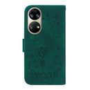 For Huawei P50 Butterfly Rose Embossed Leather Phone Case(Green)