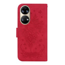 For Huawei P50 Butterfly Rose Embossed Leather Phone Case(Red)