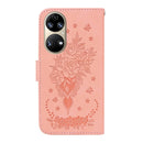 For Huawei P50 Butterfly Rose Embossed Leather Phone Case(Pink)