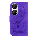 For Huawei P50 Pro Butterfly Rose Embossed Leather Phone Case(Purple)