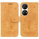 For Huawei P50 Pro Butterfly Rose Embossed Leather Phone Case(Yellow)