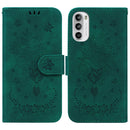 For Motorola Moto G52 Butterfly Rose Embossed Leather Phone Case(Green)