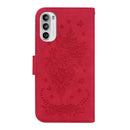 For Motorola Moto G52 Butterfly Rose Embossed Leather Phone Case(Red)