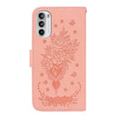 For Motorola Moto G52 Butterfly Rose Embossed Leather Phone Case(Pink)