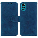 For Motorola Moto G22 Butterfly Rose Embossed Leather Phone Case(Blue)