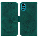 For Motorola Moto G22 Butterfly Rose Embossed Leather Phone Case(Green)
