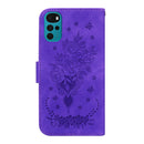 For Motorola Moto G22 Butterfly Rose Embossed Leather Phone Case(Purple)