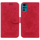 For Motorola Moto G22 Butterfly Rose Embossed Leather Phone Case(Red)