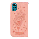 For Motorola Moto G22 Butterfly Rose Embossed Leather Phone Case(Pink)