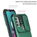For Motorola Moto G30 / G10 Stereoscopic Holder Sliding Camshield Phone Case(Dark Green)