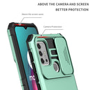 For Motorola Moto G30 / G10 Stereoscopic Holder Sliding Camshield Phone Case(Light Blue)