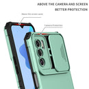 For OPPO A16 Stereoscopic Holder Sliding Camshield Phone Case(Light Blue)