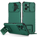 For OPPO Realme C35 Stereoscopic Holder Sliding Camshield Phone Case(Dark Green)