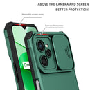 For OPPO Realme C35 Stereoscopic Holder Sliding Camshield Phone Case(Dark Green)