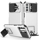 For Samsung Galaxy A13 Stereoscopic Holder Sliding Camshield Phone Case(White)