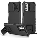 For Samsung Galaxy A13 Stereoscopic Holder Sliding Camshield Phone Case(Black)