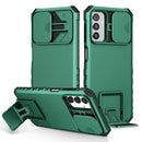 For Samsung Galaxy A13 Stereoscopic Holder Sliding Camshield Phone Case(Dark Green)