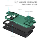 For Samsung Galaxy A13 Stereoscopic Holder Sliding Camshield Phone Case(Dark Green)