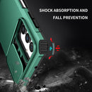 For Samsung Galaxy A13 Stereoscopic Holder Sliding Camshield Phone Case(Dark Green)