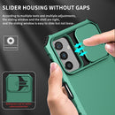 For Samsung Galaxy A13 Stereoscopic Holder Sliding Camshield Phone Case(Dark Green)