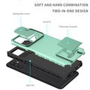 For Samsung Galaxy A13 Stereoscopic Holder Sliding Camshield Phone Case(Light Blue)