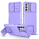 For Samsung Galaxy A13 Stereoscopic Holder Sliding Camshield Phone Case(Purple)
