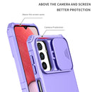 For Samsung Galaxy A13 Stereoscopic Holder Sliding Camshield Phone Case(Purple)