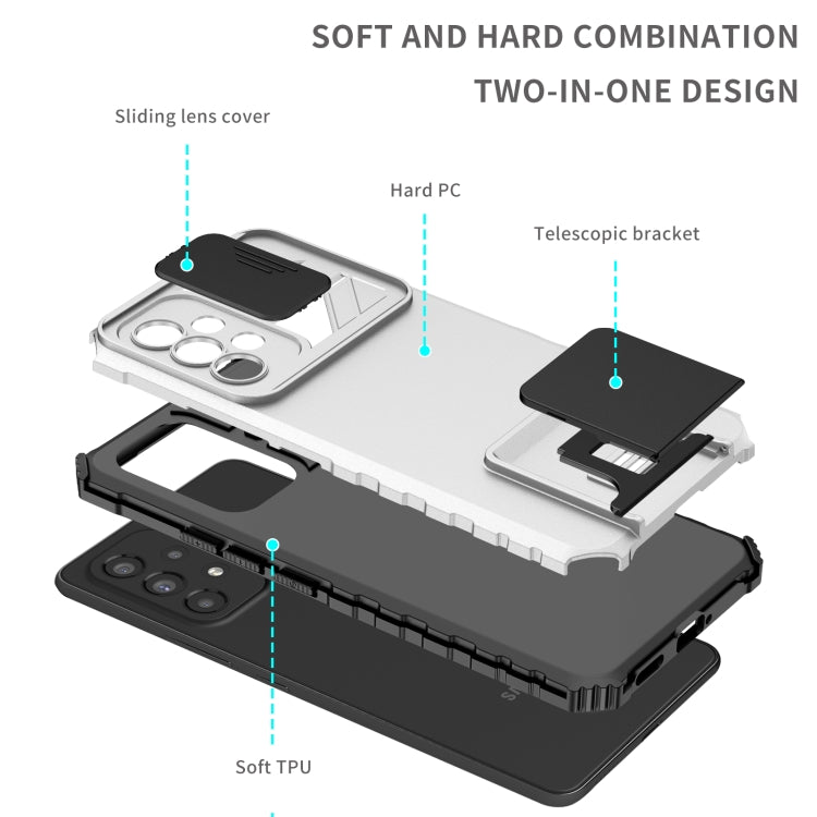 For Samsung Galaxy A53 5G Stereoscopic Holder Sliding Camshield Phone Case(White)