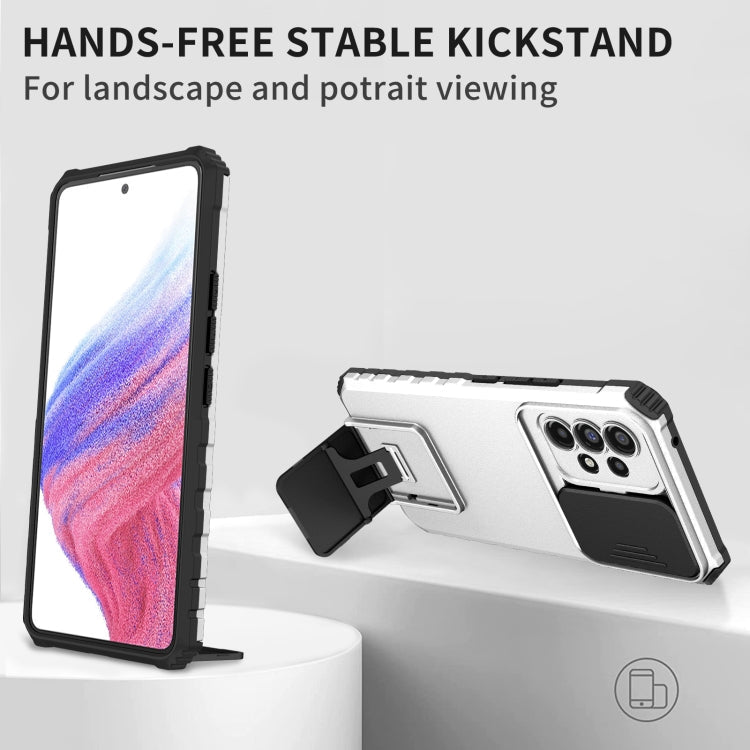 For Samsung Galaxy A53 5G Stereoscopic Holder Sliding Camshield Phone Case(White)