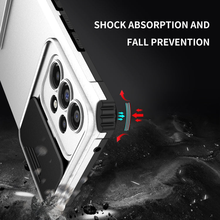 For Samsung Galaxy A53 5G Stereoscopic Holder Sliding Camshield Phone Case(White)