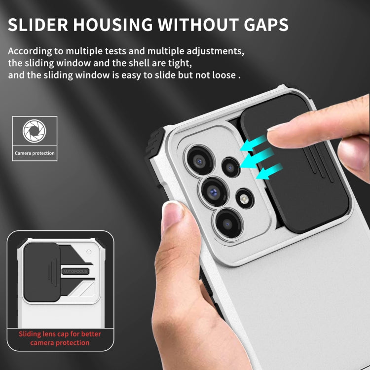 For Samsung Galaxy A53 5G Stereoscopic Holder Sliding Camshield Phone Case(White)