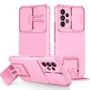 For Samsung Galaxy A53 5G Stereoscopic Holder Sliding Camshield Phone Case(Pink)