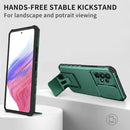 For Samsung Galaxy A53 5G Stereoscopic Holder Sliding Camshield Phone Case(Dark Green)