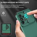 For Samsung Galaxy A53 5G Stereoscopic Holder Sliding Camshield Phone Case(Dark Green)