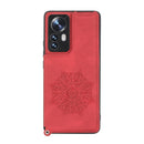 For Xiaomi 12 Pro Mandala Embossed Card Slots Magnetic Phone Case(Red)