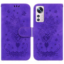 For Xiaomi 12 / 12X Butterfly Rose Embossed Leather Phone Case(Purple)