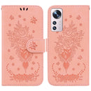 For Xiaomi 12 Pro Butterfly Rose Embossed Leather Phone Case(Pink)