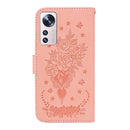 For Xiaomi 12 Pro Butterfly Rose Embossed Leather Phone Case(Pink)