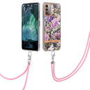 For Nokia G21/G11 Flowers Series TPU Phone Case with Lanyard(Purple Peony)