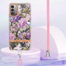 For Nokia G21/G11 Flowers Series TPU Phone Case with Lanyard(Purple Peony)