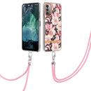 For Nokia G21/G11 Flowers Series TPU Phone Case with Lanyard(Pink Gardenia)