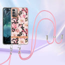 For Nokia G21/G11 Flowers Series TPU Phone Case with Lanyard(Pink Gardenia)