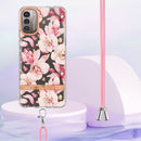 For Nokia G21/G11 Flowers Series TPU Phone Case with Lanyard(Pink Gardenia)